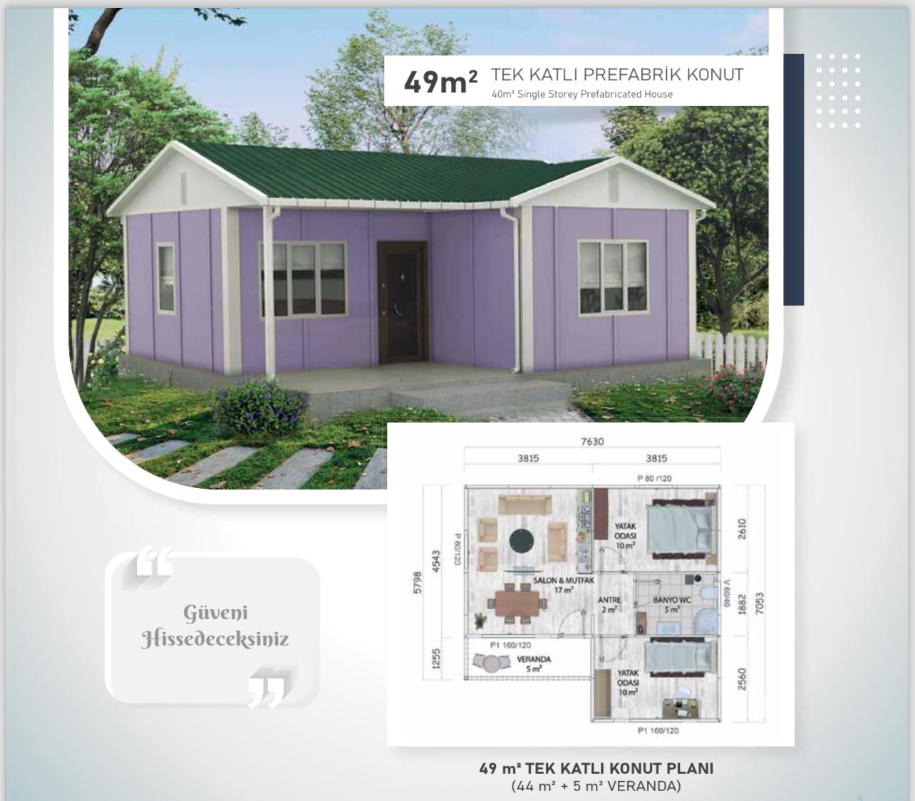 49 metre kare tek kat çelik ev