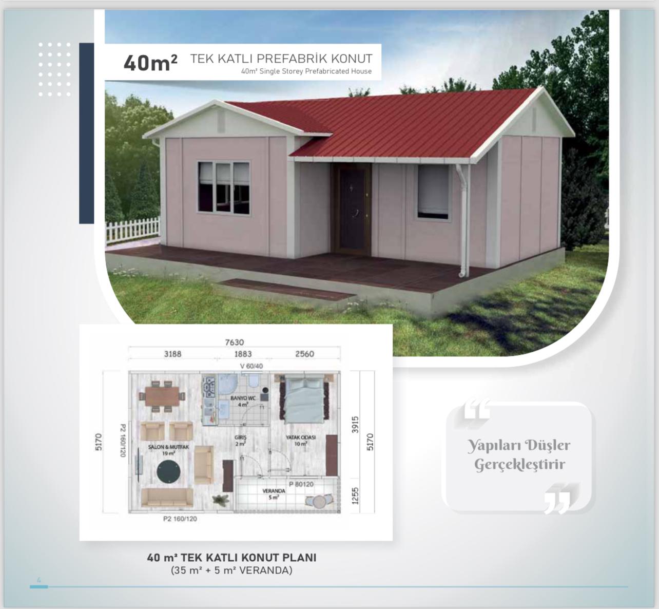 40 metrekare Tek kat çelik ev